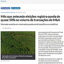 Ms que antecede eleies registra queda de quase 50% no volume de transaes de M&A